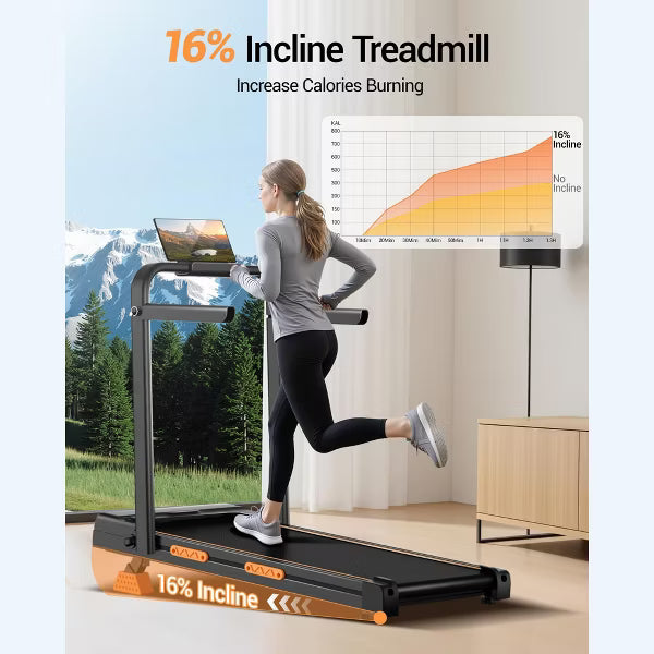 4-in-1 Foldable Walking Pad with Handle, 14% Incline Under-Desk Treadmill for Home, 2.5 HP Quiet Brushless Motor (dark black)