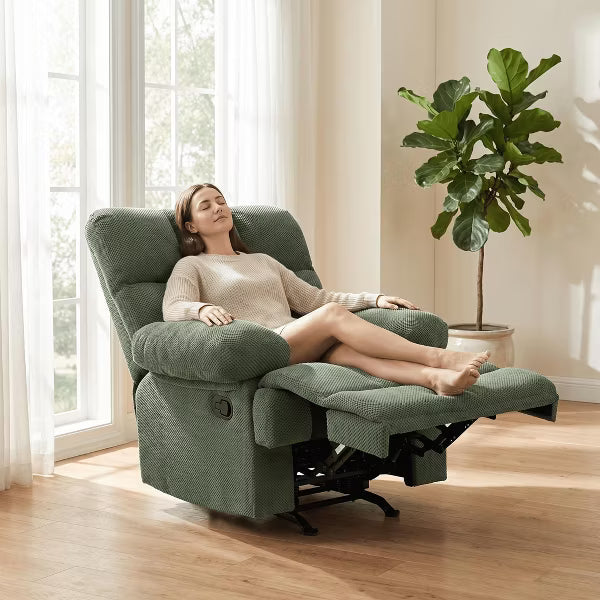 Modern Rocker Recliner Chair, Comfortable Lounge Chair with Nubby Fabric, Manual Recline & Footrest for Living Room