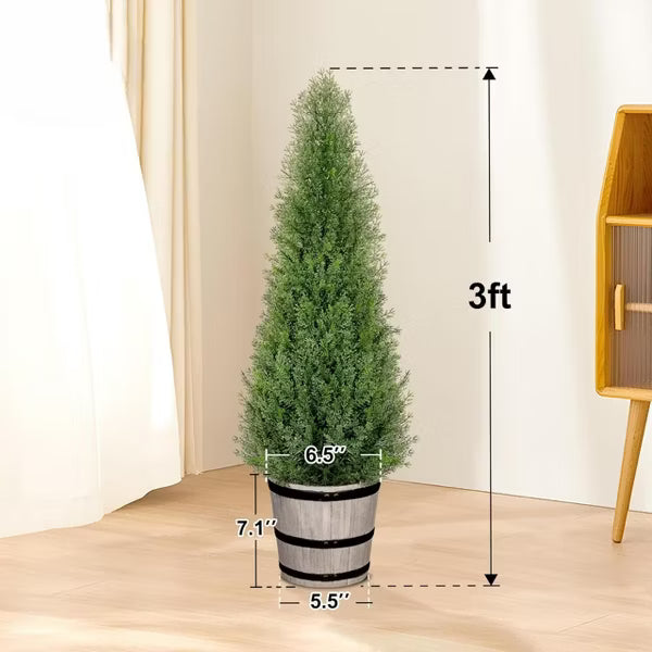 3 ft Artificial Cedar Tree with Planter Set 2 Faux Topiary Cedar Plants Realistic Potted Plants for Home Porch Office Decor Faux Pine Tree