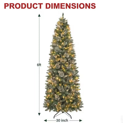 Vivatrees 6 Ft Prelit Pencil Slim Christmas Tree Warm White LED Lights Metal Stand Hinged Branches Artificial Pine Tree Holiday Decor