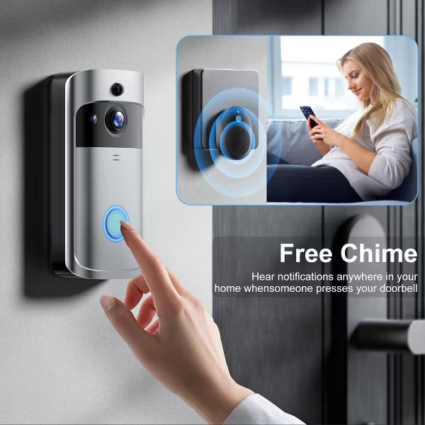 VEATOOL Wireless Doorbell Camera: 1080P, Chime, 2-Way Audio, PIR Motion Detection, Night Vision, Battery-Powered