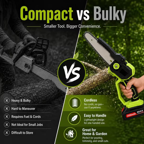 Cordless Mini Chainsaw Pruning Saw with 2 Batteries, Charger, Case and Extra Chain,Red
