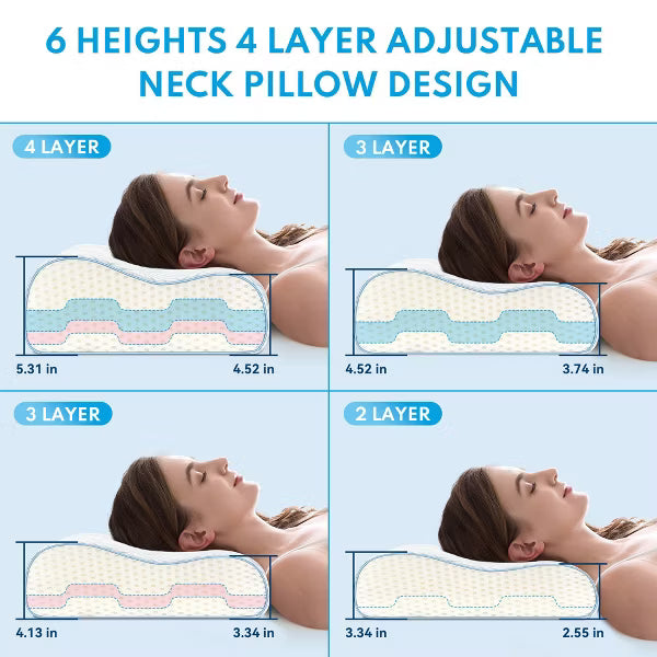 Bed Pillows,Adjustable 4-Layer Memory Foam Pillow, Ergonomically Designed Neck Soothing Pillow, large