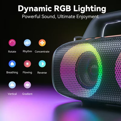 VEATOOL Portable Bluetooth Speaker – 60W Peak Sound, Bass Boost, 24H Playtime, IPX7, RGB Lights, Mic Input for Karaoke