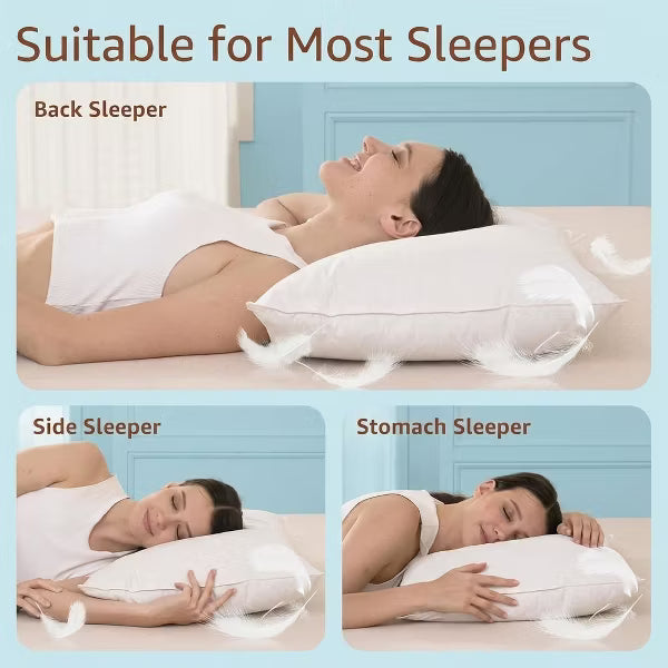 Bed Pillows Queen Size Set of 2 Cool Pillows for Side, Back, and Stomach Sleepers Oeko-Tex Certified Down Alternative Plump Filling