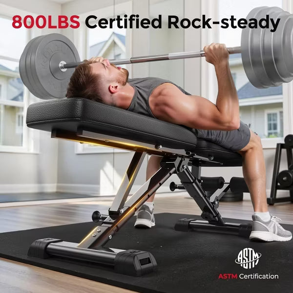 FLYBIRD 90 to -30 FID Adjustable Weight Bench, ASTM-Certified 800LBS Foldable Strength Training Bench for Full Body Workout with Fast Folding