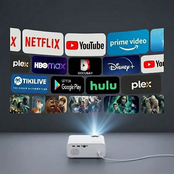 Projector 1080P Full HD Portable Mini Projector, Bluetooth Movie Projector, Compatible with TV Stick/Smartphone/PC/Game Console/HDMI/USB