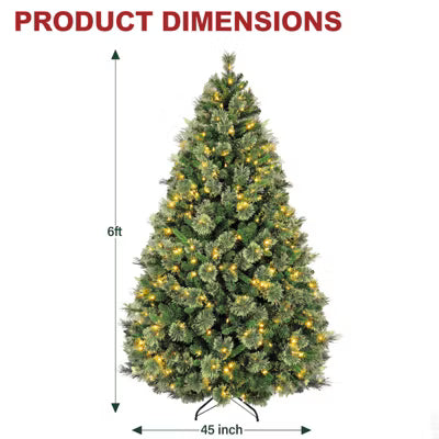 VIVATREES 6 Ft Artificial Christmas Tree Prelit, Partially Flocked with Warm White Lights, Hinged Branches, Metal Stand, Green Xmas Tree for Decor
