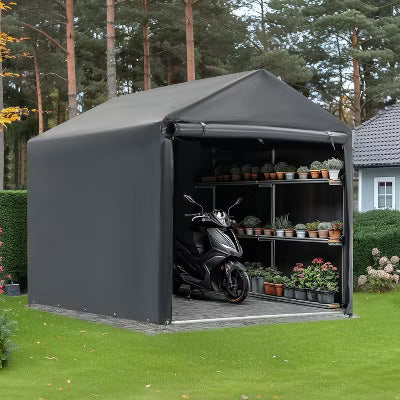 EROMMY Portable Storage Shed 5x7.2ft, Heavy Duty Outdoor Storage Shed with Rolled up Zipper Door, Carport Canopy for Bikes, Motorcycles, Outdoor Tools