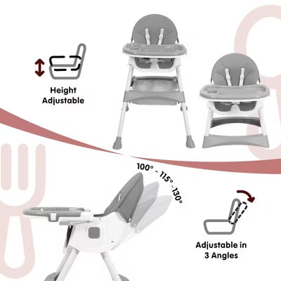 TUMAJUP 6 in 1 Baby High Chair with 5 Point Safety Harness-Gray