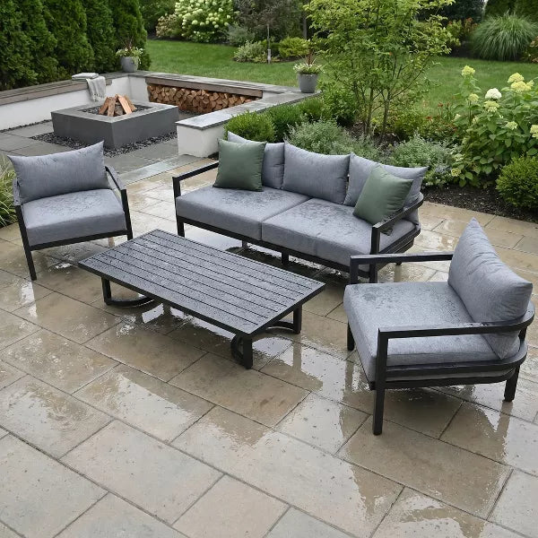 Outdoor Patio Furniture Set, Modern Patio Conversation Sets, Outdoor Sectional Metal Sofa with 6 Inch Cushion and Coffee Table for Balcony, Garden