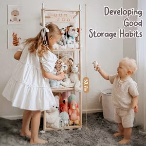 Fodoss Wooden Stuffed Animal Organizer – Zoo-Themed Storage for Plush Toys, Kids’ Room, Nursery, Playroom, Space-Saving Toy Holder (log color)