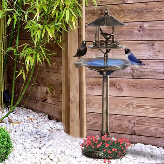3-in-1 Garden Bird Bath Bowl Pedestal with Bird Feeder, Large Water Basin, Underneath Flower Planter, Bronze