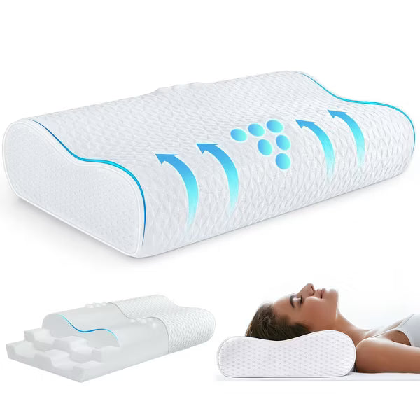 Neck pillow, 3-layer memory foam neck pillow for neck pain, cool and breathable, adjustable sandwich pillow