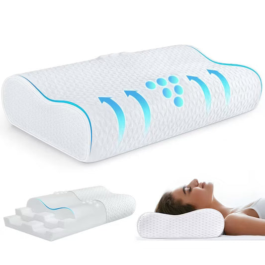 Neck pillow, 3-layer memory foam neck pillow for neck pain, cool and breathable, adjustable sandwich pillow
