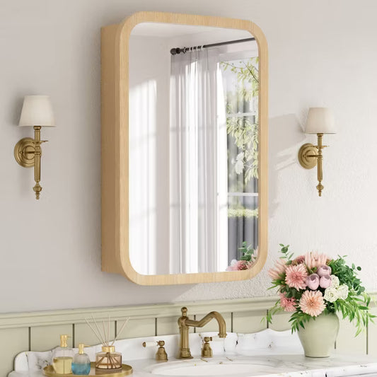 16x24"Wooden Bathroom Mirror Cabinet with Adjustable Interior Shelves and Wall Mounted Design for Convenient Storage