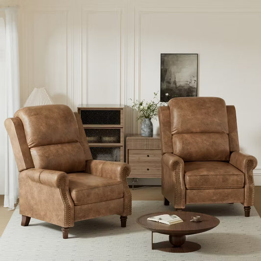 KERDOM Vintage PU Leather Recliner Chair,Adjustable Wingback Reclining Armchair,Ergonomic Single Sofa Chair for Living Room Bedroom,Camel brown