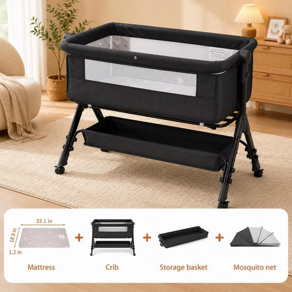 Kmaier Baby Bassinet 3 in 1 Baby Bassinet Bedside Bed Sleeper, Easy Assemble And Folding Portable Baby Cradle,Pink