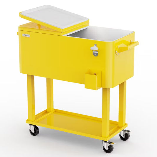 Karl Home 80 QT Yellow Patio Cooler Cart with Tray