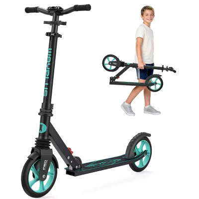 FED FITNESS Foldable Kick Scooter for Kids, Teens & Adults (Ages 6+), 240 LBS Max Load, 8IN Big Wheels, 4 Adjustable Heights, ABEC9 Bearings