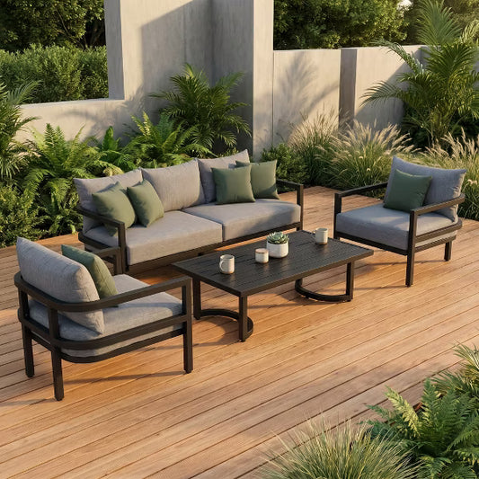 Outdoor Patio Furniture Set, Modern Patio Conversation Sets, Outdoor Sectional Metal Sofa with 6 Inch Cushion and Coffee Table for Balcony, Garden