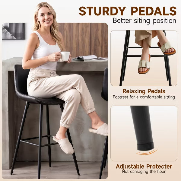 KERDOM Set of 2 Bar Stools, 24" Counter Height Bar Stools with Upholstered Backrest, Black Metal Legs, 250 lbs Capacity,Black