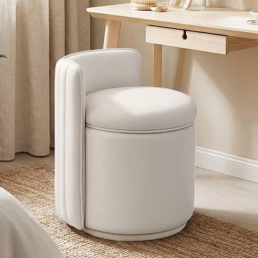 KERDOM Velvet Vanity Chair With Storage, Wavy Backrest, No Assembly, Suitable For Bedroom, Dressing Room, Living Room, White
