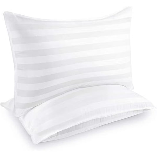 FAPO Set of 2 Bed Pillows, Queen Size, Soft Stripe Microfibre Pillow
