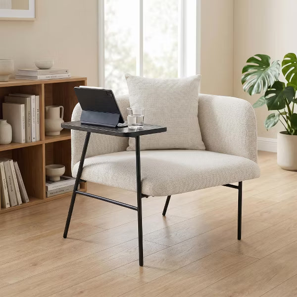 Modern Hyyge Upholstered Accent Chair with Side Table & Back Pillow, Comfy Lounge Chair Single Sofa with Pockets for Living Room