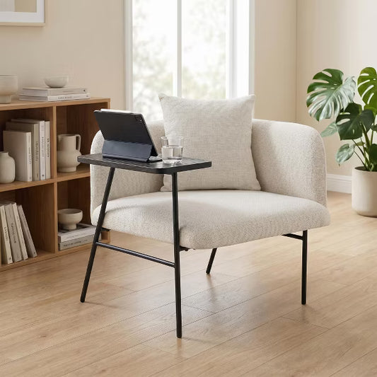 Modern Hyyge Upholstered Accent Chair with Side Table & Back Pillow, Comfy Lounge Chair Single Sofa with Pockets for Living Room