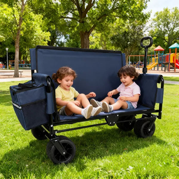 3-in-1 Convertible Folding Wagon Cart with Bench Seat & Storage, 500lbs, 180L, All-Terrain Wheels