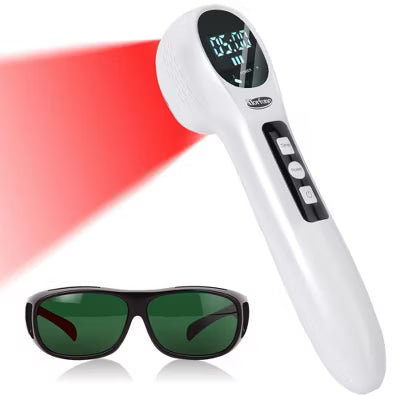 Morfone 5 x 808nm + 12 x 650nm Handheld Red Light Therapy Device - Featuring 4 brightness levels and 4 timer settings.