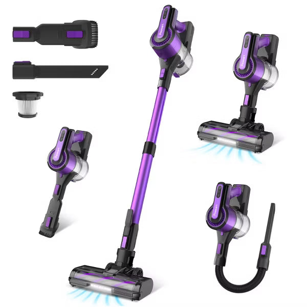 POWEART V870 Cordless Stick Vacuum, 30Kpa Powerful, 350W Motor, 8-in-1 Lightweight, 45 Min Runtime for Pet Hair, Hardfloor, Carpet Purple