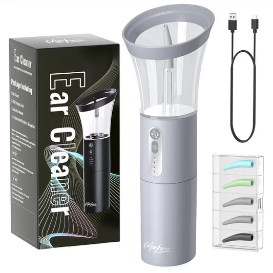 Morfone Electric Ear Cleaning Kit Effective Safe Ear Cleaner Irrigation Flushing System 4 Pressure Modes for Ear Wax Buildup（Gray）