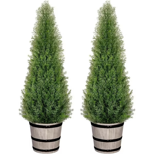 3 ft Artificial Cedar Tree with Planter Set 2 Faux Topiary Cedar Plants Realistic Potted Plants for Home Porch Office Decor Faux Pine Tree