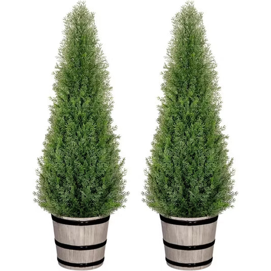 3 ft Artificial Cedar Tree with Planter Set 2 Faux Topiary Cedar Plants Realistic Potted Plants for Home Porch Office Decor Faux Pine Tree
