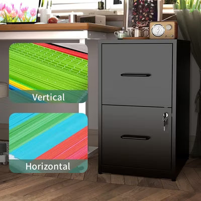 VIYET 26"H 2-Drawer Metal Vertical File Cabinet with Lock, Black Heavy-Duty Filing Cabinet for Home Office(Assembly Required)