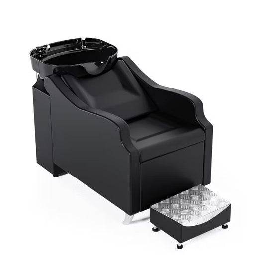 Karl Home Black Salon Shampoo Bowl and Chair Backwash Unit with Extra Large Ceramic Bowl