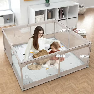 Fodoss Baby Playpen with Mat, 47x47in Extra-Large Baby Play Yard for Toddlers, Indoor/Outdoor Safety Playpen with Non-Slip Base (GREY)