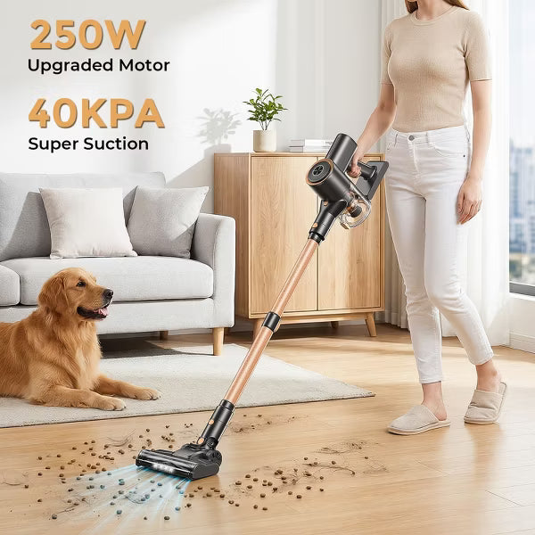 Teendow Cordless Vacuum Cleaner, 250W/40Kpa Vacuum Cleaners for Home ,With Upgraded Brushless Motor Stick Vacuum for Carpet, Hard Floors & Pet Hair