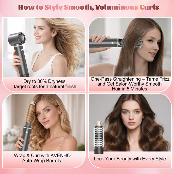 5 in 1 Hair Styler for Woman,Air Curling Wrap,Drying,Curling,Straightening & Volumizing,Hot Air Curler Dryer Brush Tool Set,Curl Styling Tools