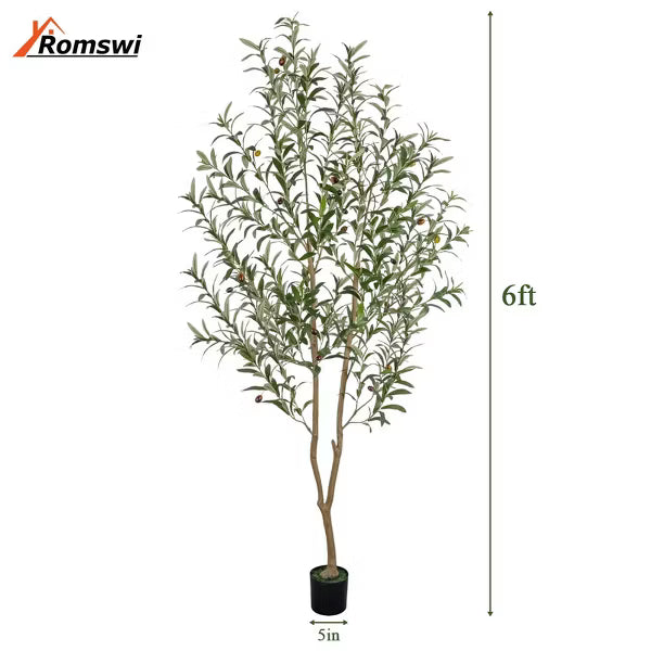 Romswi 6FT Artificial Olive Tree, Realistic Faux Plants, Fake Potted Tree with Fruits, Outdoor Indoor Decor for Home Office