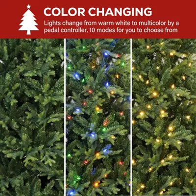 VIVATREES 7.5/9ft Pre-lit Artificial Christmas Tree Hinged Branch Tips Multi-color LED Lights Foldable Base 7.5FT