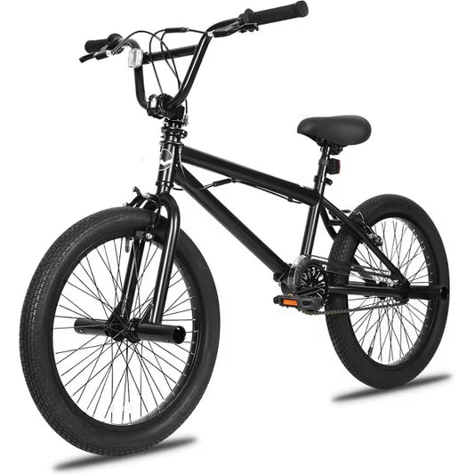 Hykolity 20-Inch Freestyle BMX Bike, Kids Teens Adults 48"–60" Height, Carbon Steel Frame, Black, Ideal for Beginner to Advanced Riders