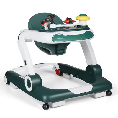 TODECARE 5-in-1 Baby Walker, Adjustable Height Activity Walker with Safety Bumper for Toddlers, Green