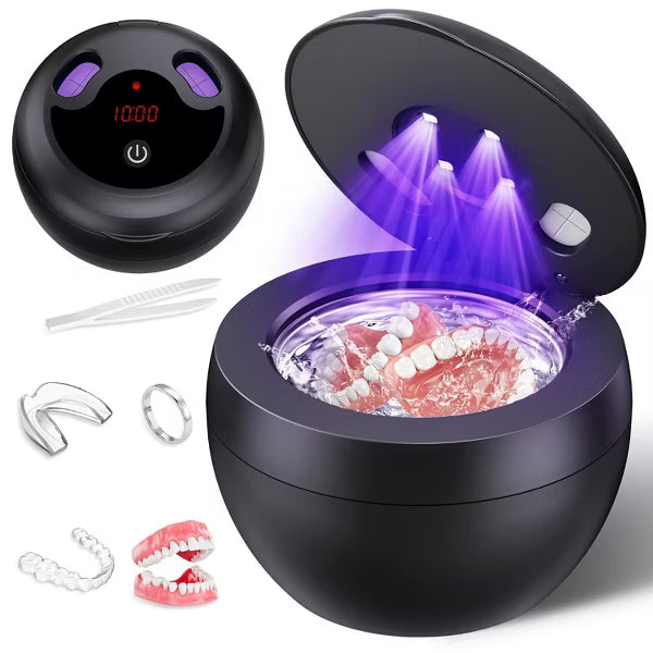 Portable Ultrasonic Denture Cleaner with UV Light for Retainers and Jewelry,Black