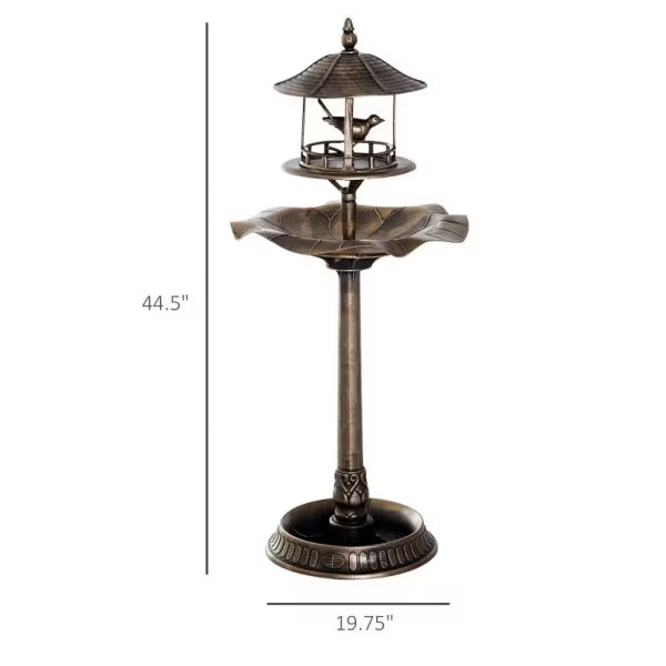 3-in-1 Garden Bird Bath Bowl Pedestal with Bird Feeder, Large Water Basin, Underneath Flower Planter, Bronze