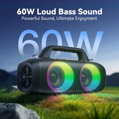 VEATOOL Portable Bluetooth Speaker – 60W Peak Sound, Bass Boost, 24H Playtime, IPX7, RGB Lights, Mic Input for Karaoke
