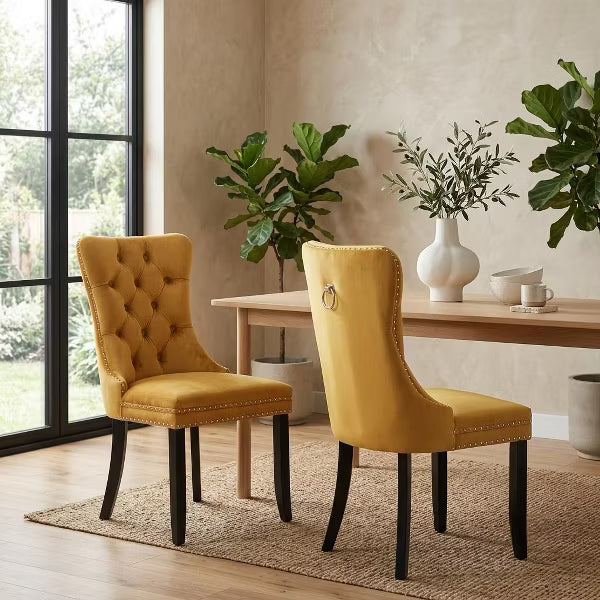 Set of 2 Tufted Velvet Upholstered Accent Chairs with Wood Legs, Modern Dining Chairs, College Dorm Room Decor & First Apartment Furniture