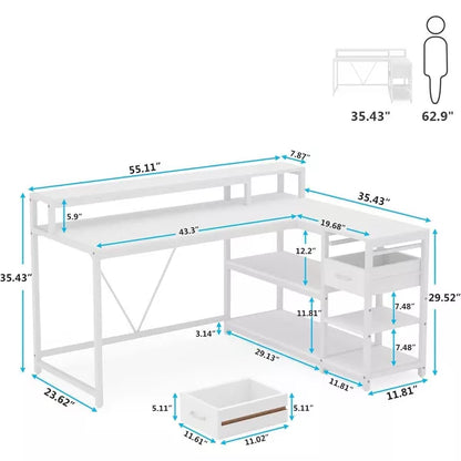 Tribesigns Reversible L-shaped Computer Desk with Drawer, Corner Desk Table with Storage Shelves and Monitor Stand for Home Office